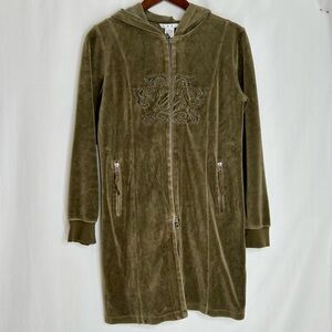 Cabi velour hooded jacket green long size medium embroidered